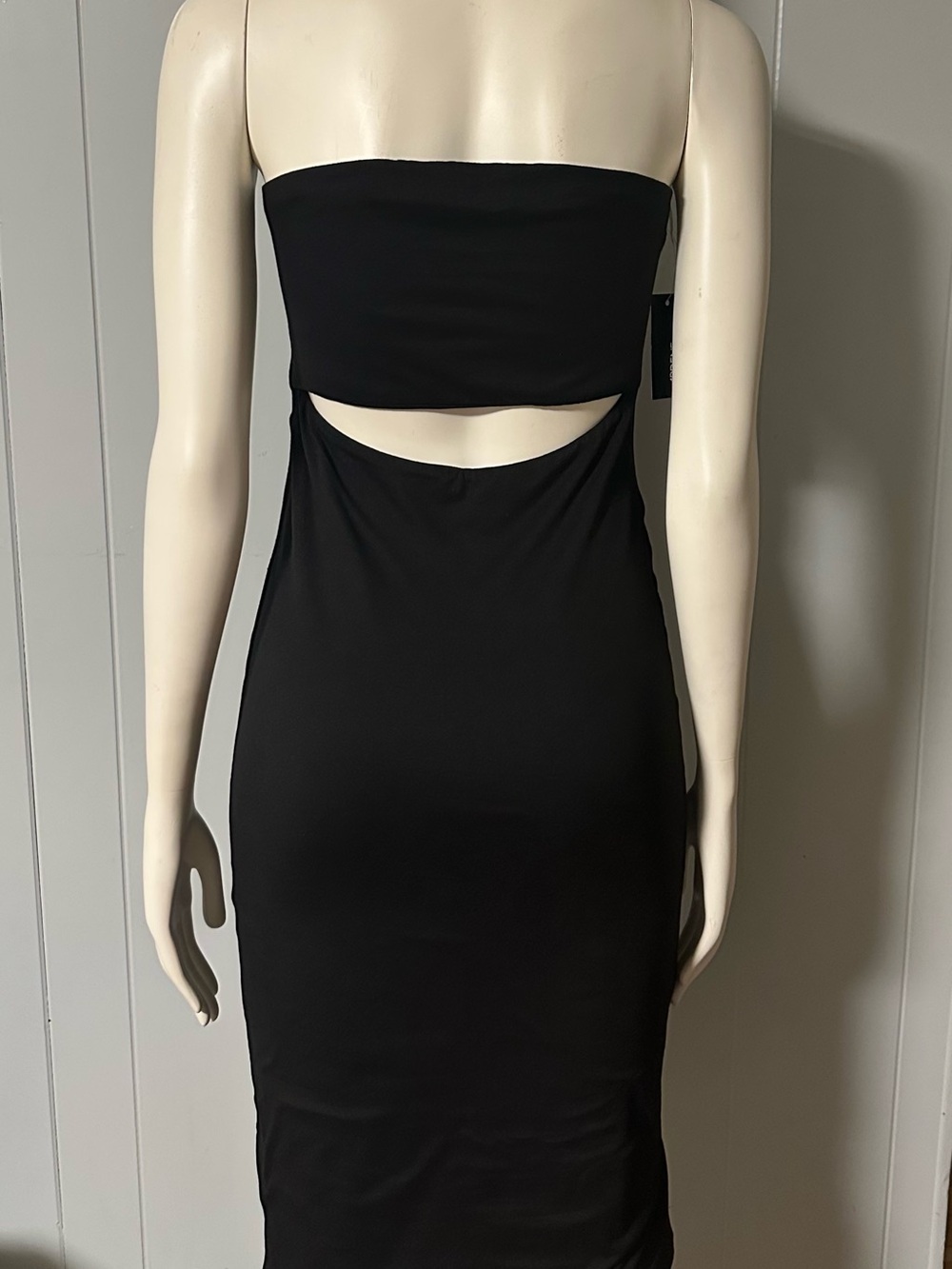 NWT Ardene Black Strapless Bodycon Midi Dress Open Back Size Medium - Picture 2 of 6